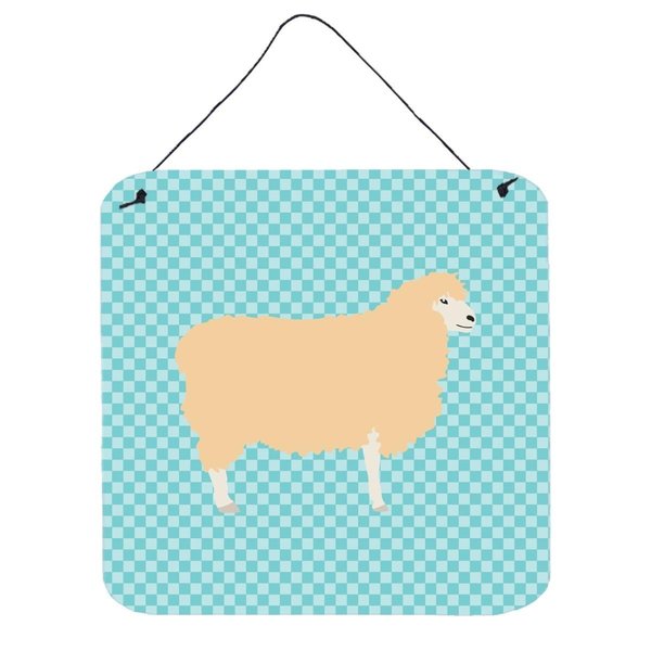 Micasa English Leicester Longwool Sheep Blue Check Wall or Door Hanging Prints6 x 6 in. MI627883